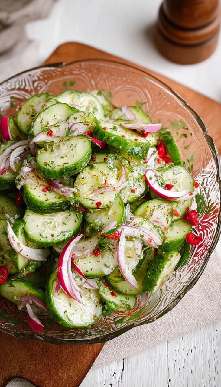 Gurkensalat mit Essig und Öl
