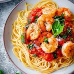 Knoblauch-Garnelen-auf-Spaghetti-mit-Tomatensauce-Rezept