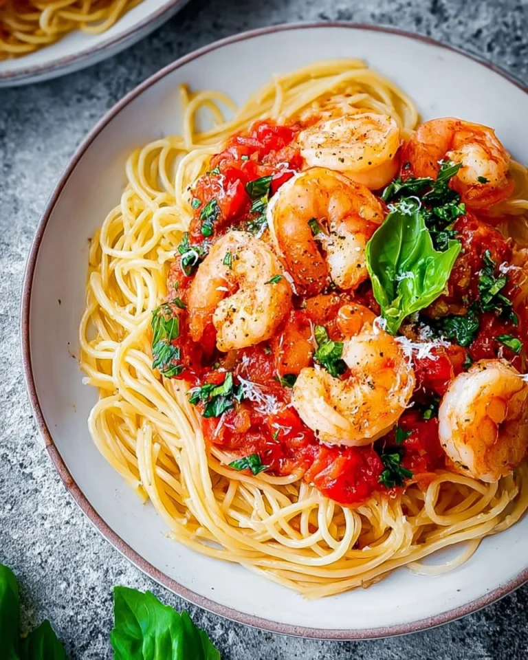 Knoblauch-Garnelen-auf-Spaghetti-mit-Tomatensauce-Rezept