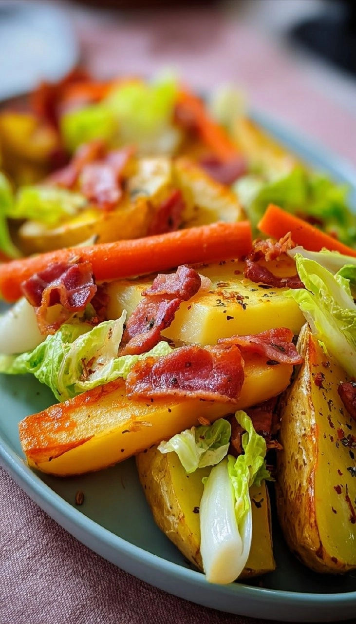 Ofenkartoffeln mit Speck, Endivie, Möhren & Pastinaken