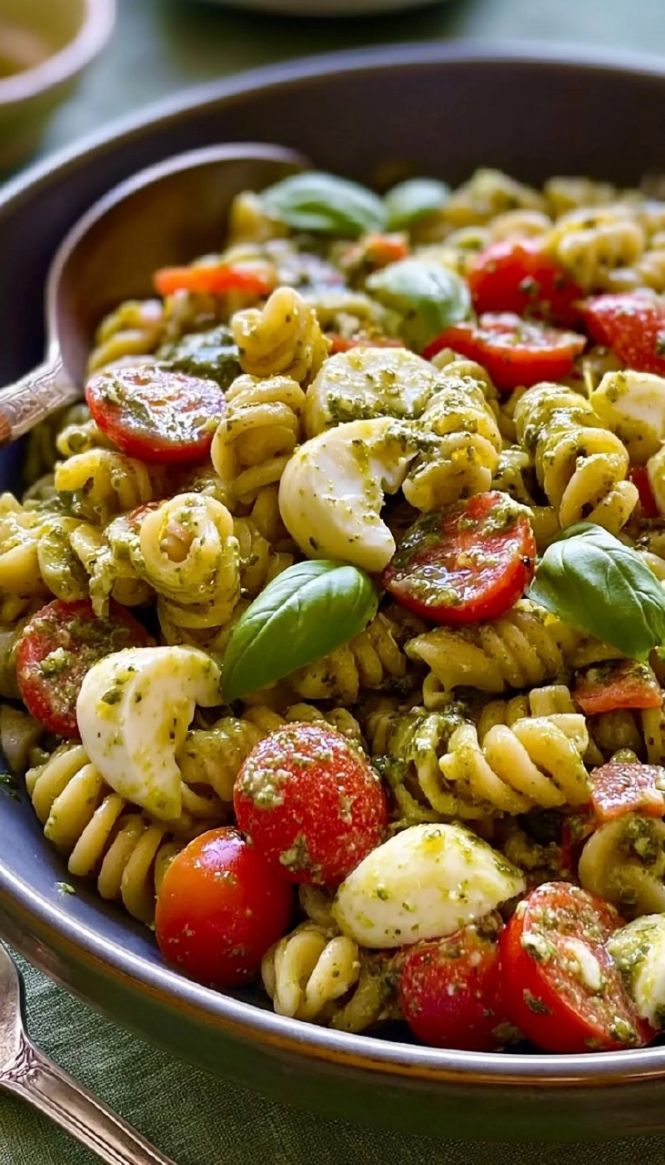 Mediterraner Nudelsalat mit Pesto