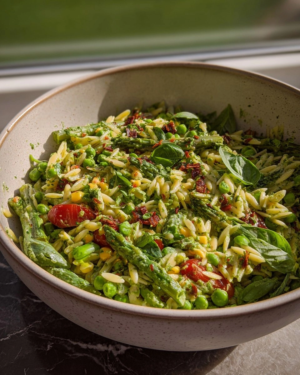 Frühlings-Orzo-Nudelsalat mit cremigem Basilikum-Vinaigrette 4 Frühlings-Orzo-Nudelsalat mit cremigem Basilikum-Vinaigrette