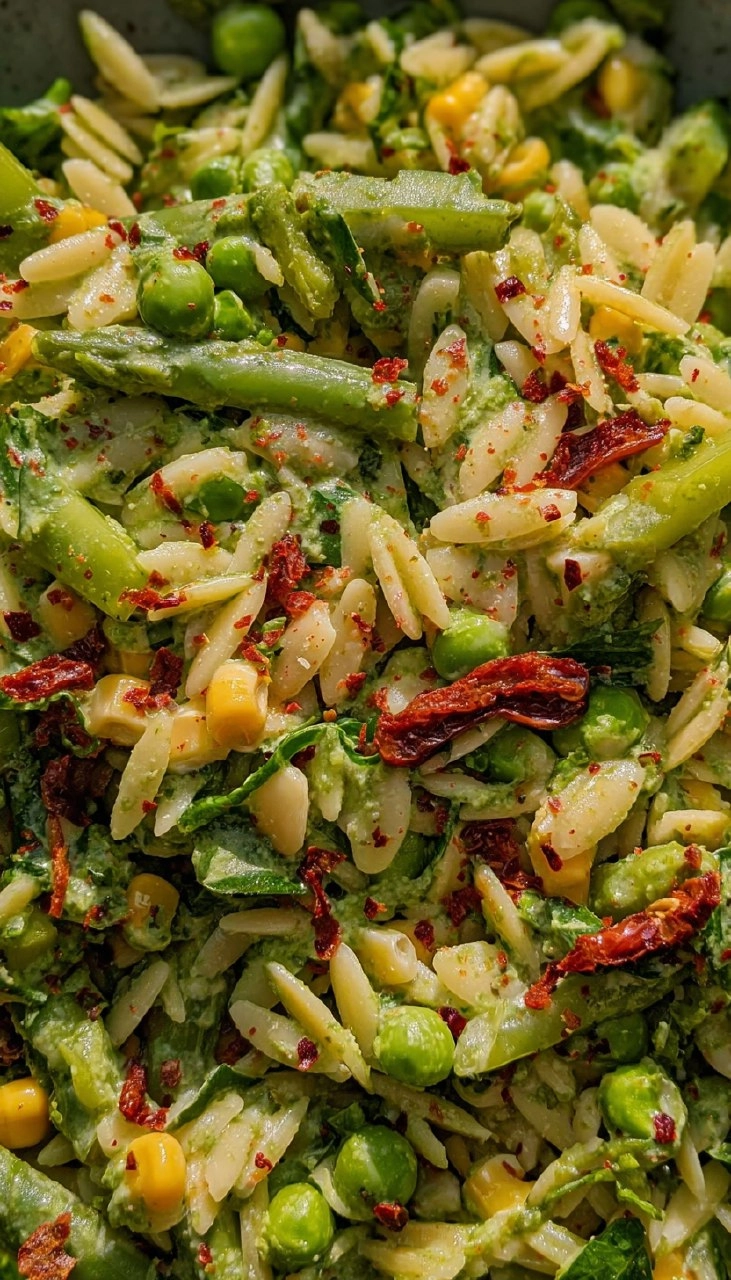 Frühlings-Orzo-Nudelsalat mit cremigem Basilikum-Vinaigrette 5 Frühlings-Orzo-Nudelsalat mit cremigem Basilikum-Vinaigrette